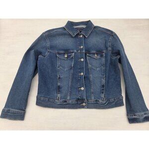 Rock & Republic Trucker Jacket Womens Large Blue Denim Button Front EUC